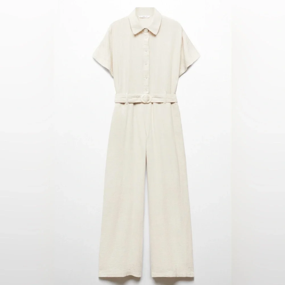 NWT Mango Belted Jumpsuit Cotton Summer Stylish Vacation Pantsuit - Picture 5 of 7